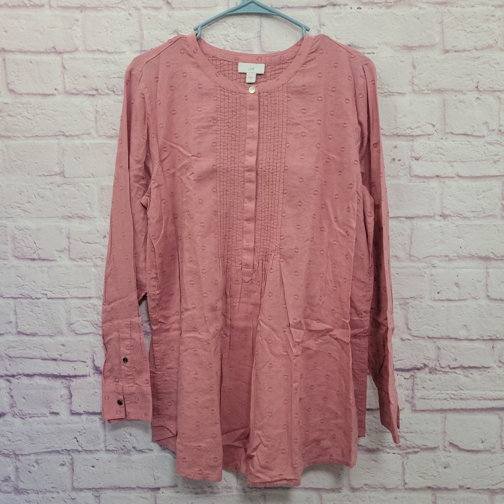 J.Jill Pink Cotton Pintuck Tunic Blouse M 100% Cotton Granola Girl Cottagecore